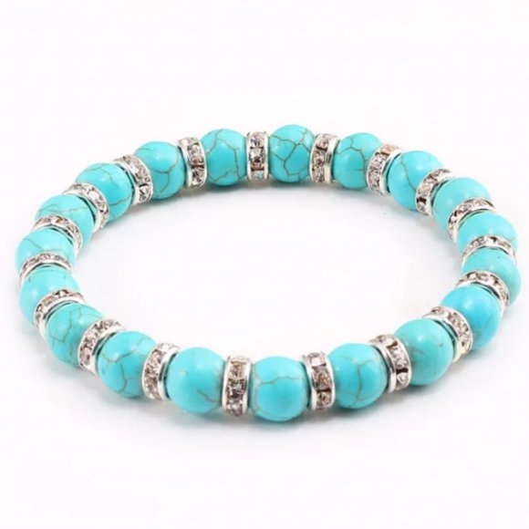 Turquoise Bracelet,Blue Bracelet,Good Luck Bracelet,8mm Beads - Picture 1 of 1